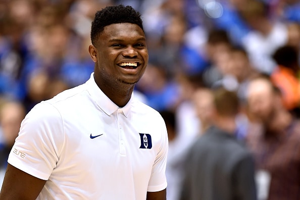 Zion Williamson laughing prior a game.