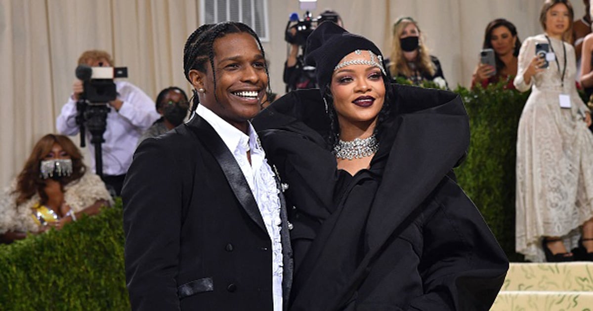 rapper a$ap rocky and rihanna arrive at the 2021 met gala 