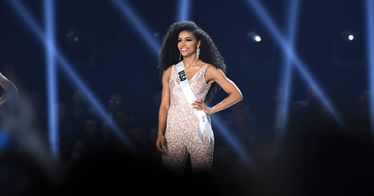 model cheslie kryst appears on stage at the 2019 miss universe pageant in 2019