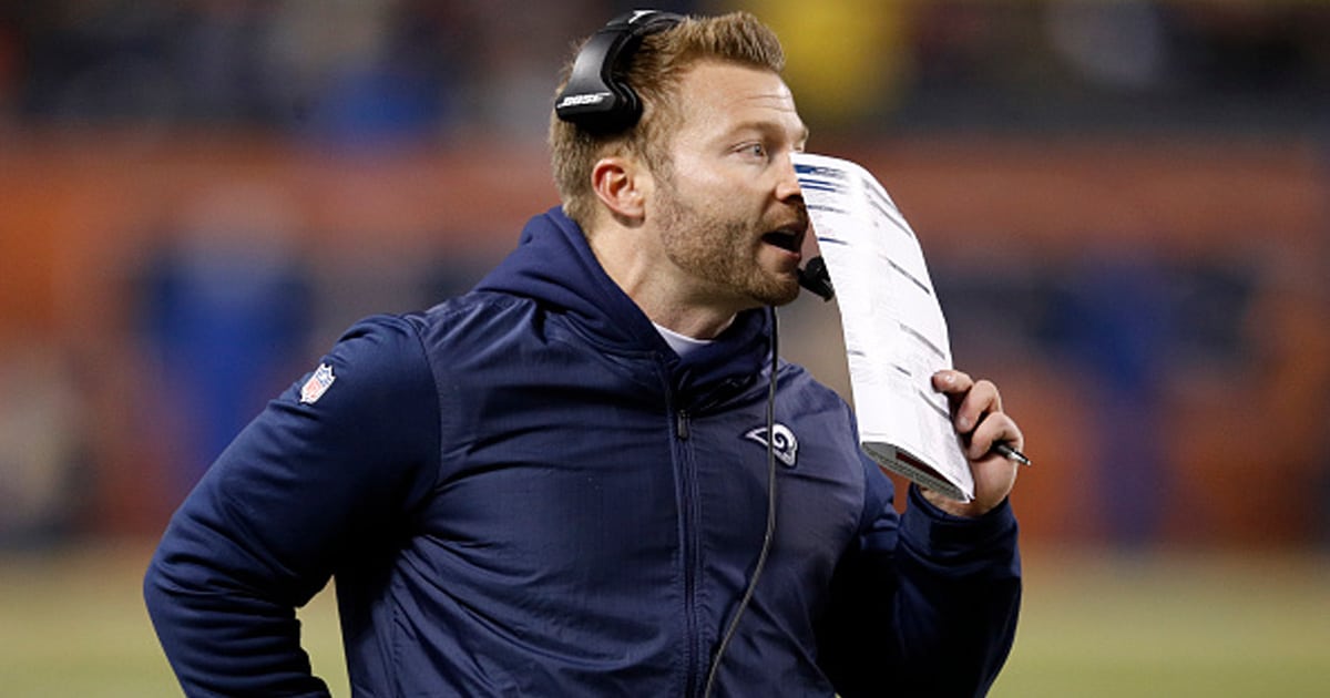 nfl head coach sean mcvay on the field against the chicago bears in 2018