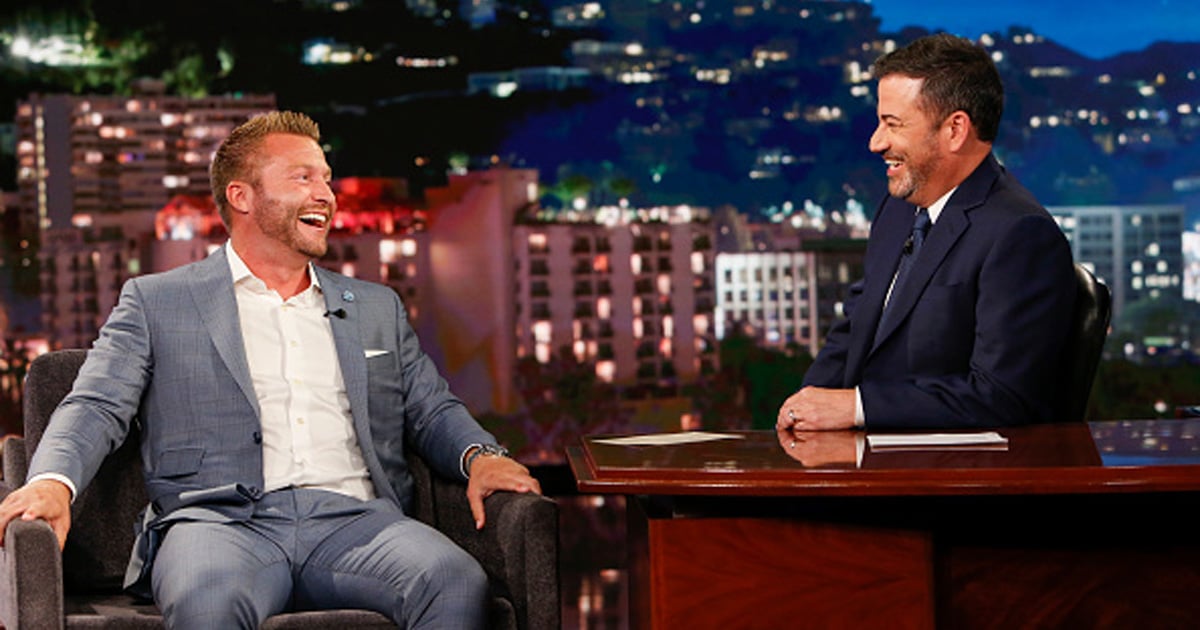 nfl head coach sean mcvay sitting next to jimmy kimmel on jimmy kimmel live!