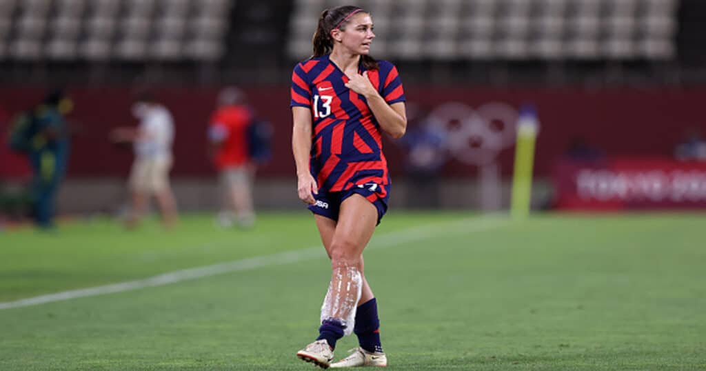 us soccer star alex morgan after the 2020 bronze medal match 