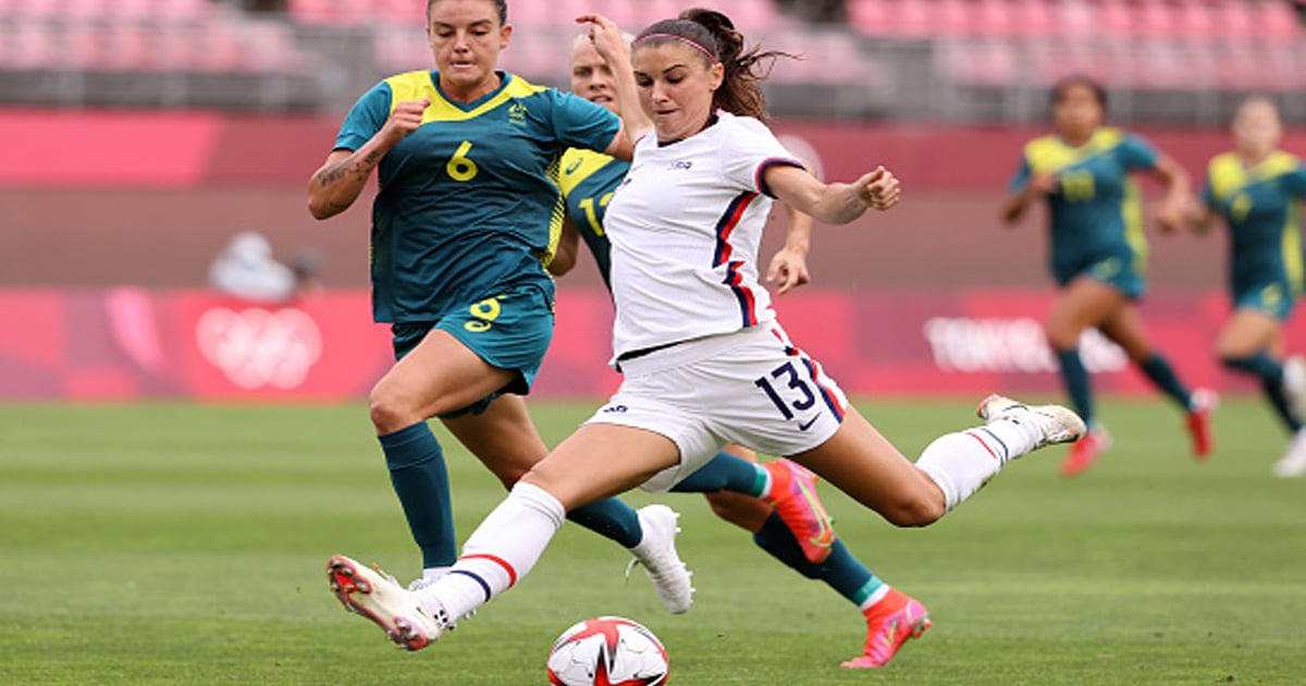 us soccer star alex morgan shoots during women's football group g match in tokyo