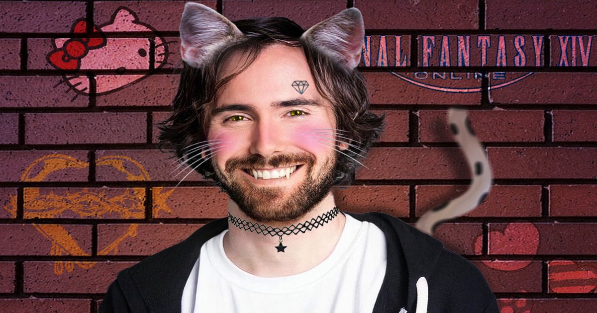 youtuber asmongold net worth poses wearing cat ears and vampire teeth