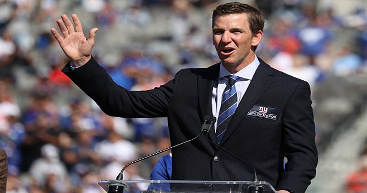 richest nfl players Eli Manning of the New York Giants speaks to the crowd during his ring of honor induction 