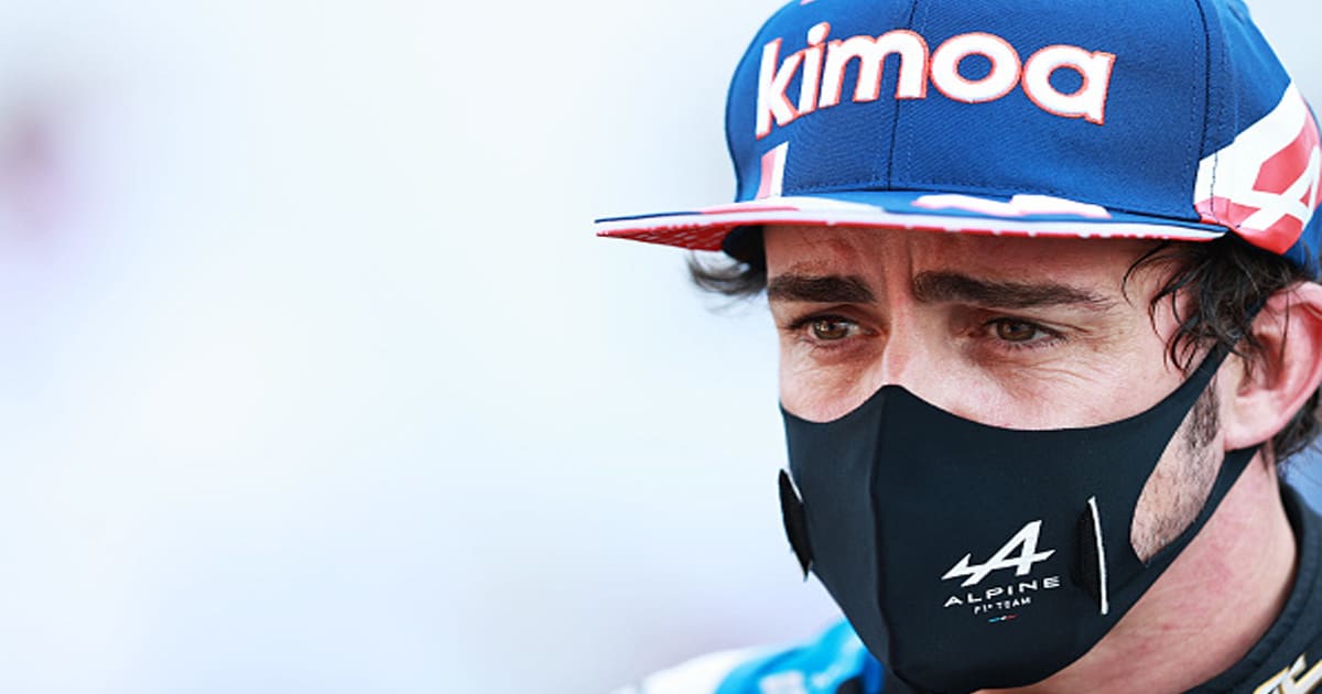 Fernando Alonso of Spain and Alpine F1 Team talks to the media