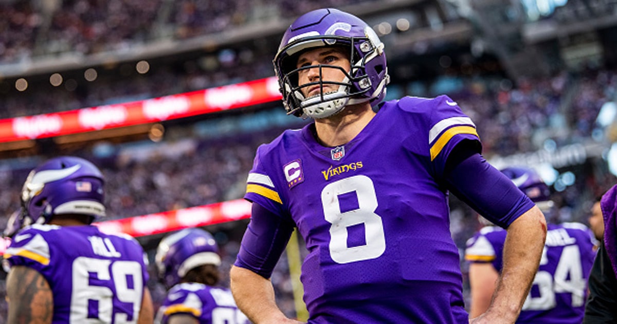 Kirk Cousins #8 of the Minnesota Vikings stands on the sidelines in the third quarter of the game against the Chicago Bears 