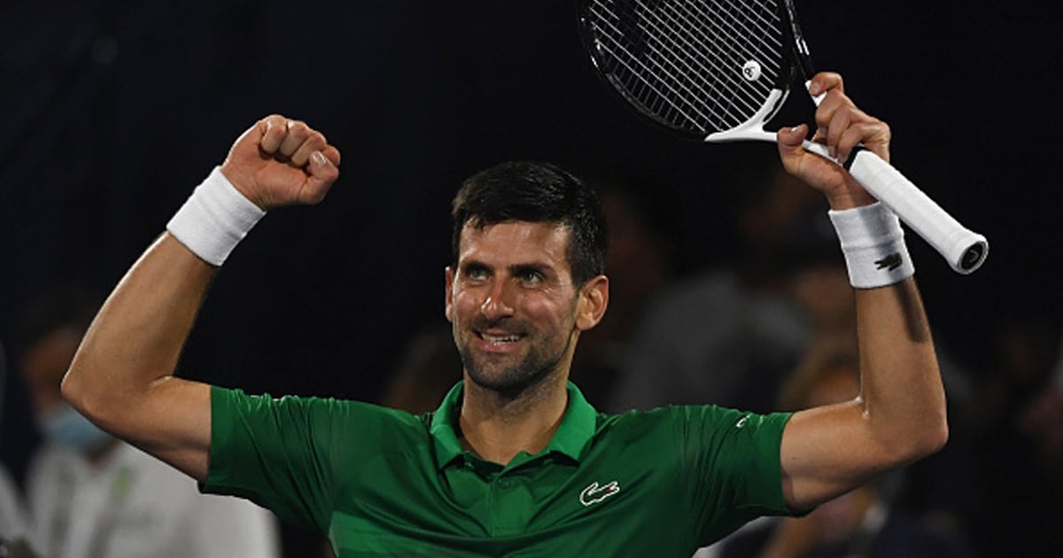 Novak Djokovic of Serbia reacts after beating Karen Khachanov 
