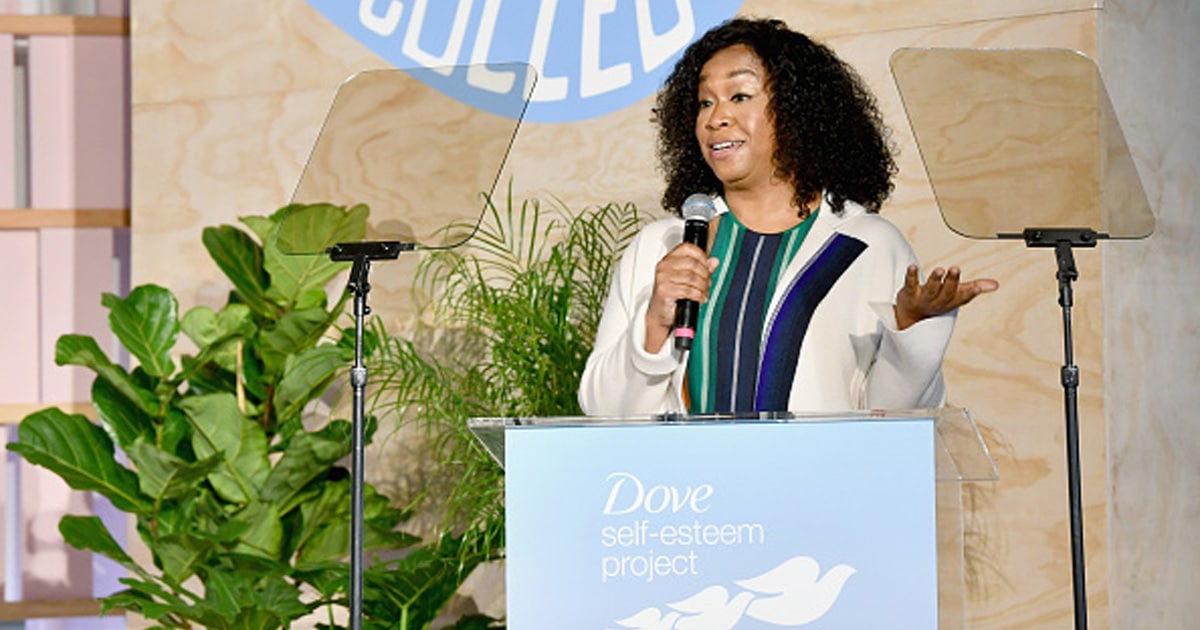 television producer shonda rhimes speaks onstage during dove's launch of girl collective