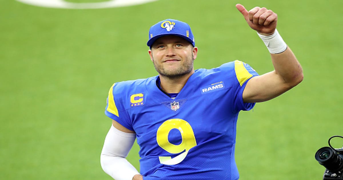 richest nfl players Matthew Stafford #9 of the Los Angeles Rams gives a thumbs up