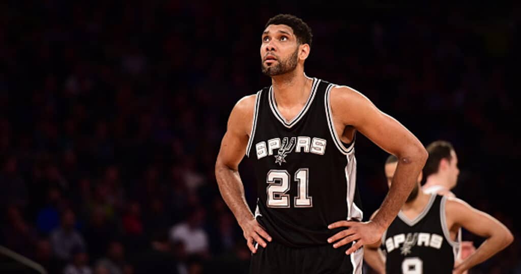 richest nba players Tim Duncan #21 of the San Antonio Spurs at Madison Square Garden 
