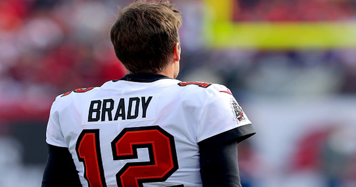 Tom Brady #12 of the Tampa Bay Buccaneers looks on before the game