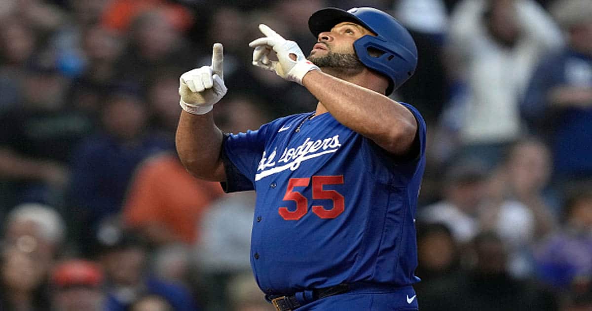 richest baseball players Albert Pujols #55 of the Los Angeles Dodgers celebrates his two-run home run  