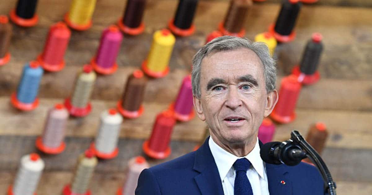 richest people in the world Bernard Arnault speaks during a visit to the new Louis Vuitton factory
