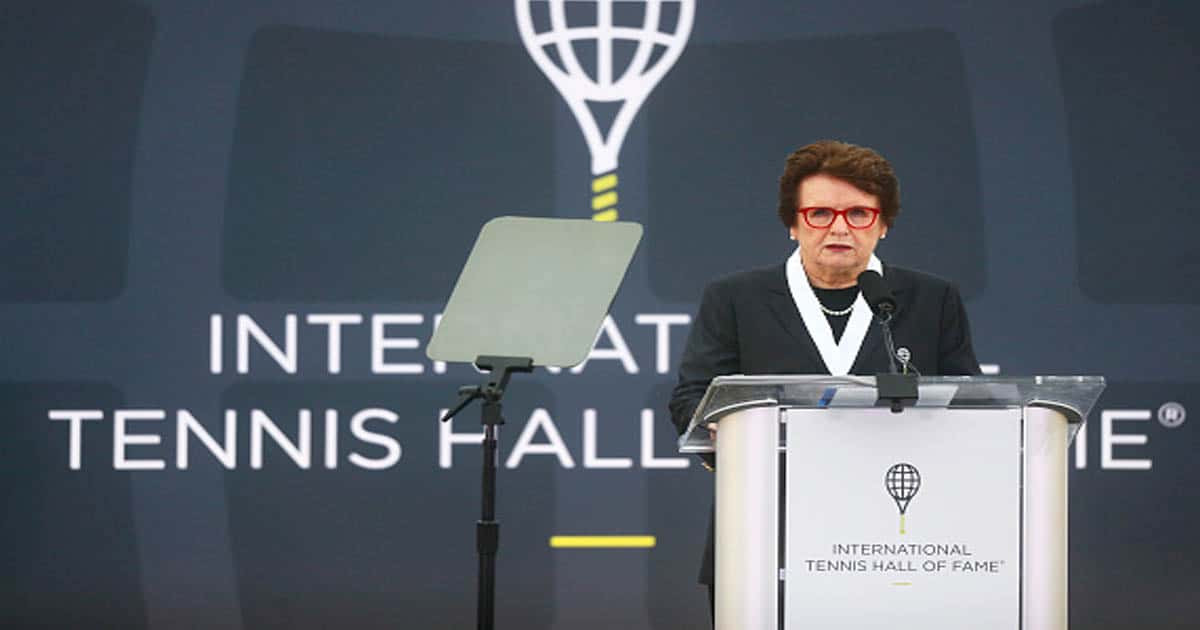 richest wta players Billie Jean King looks on while giving her induction speech at the International Tennis Hall of Fame