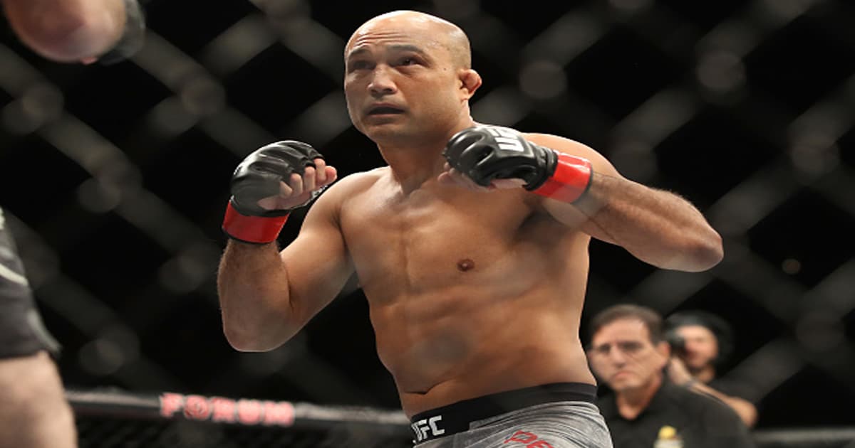 BJ Penn battles Ryan Hall in their lightweight bout during UFC 232