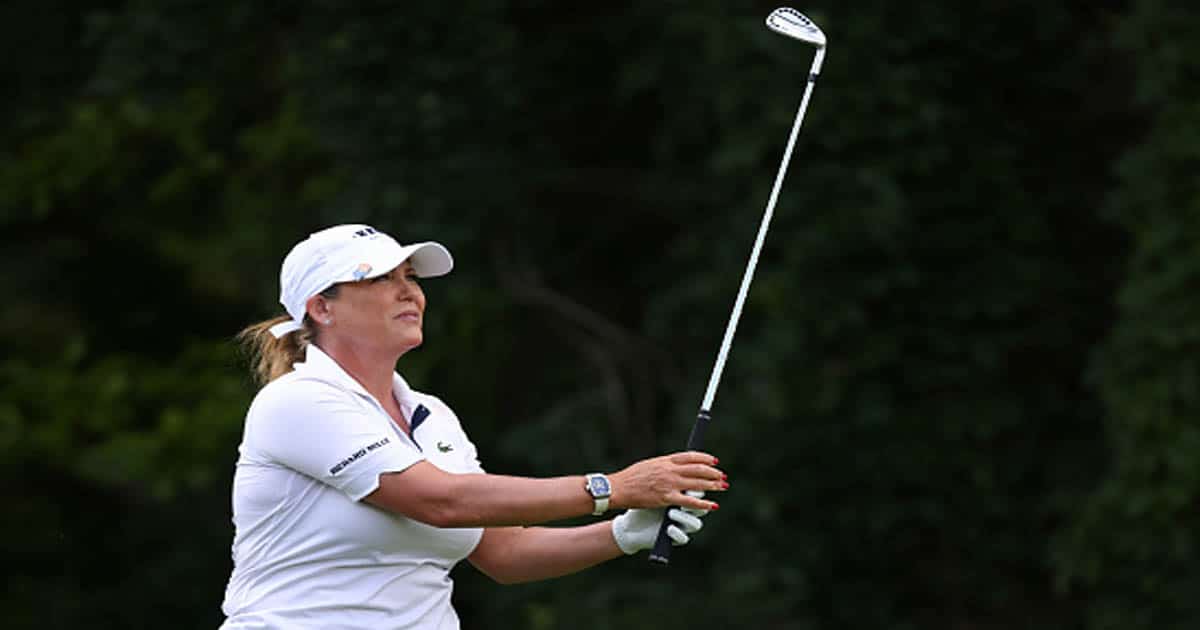 Cristie Kerr watches her tee shot on the second hole