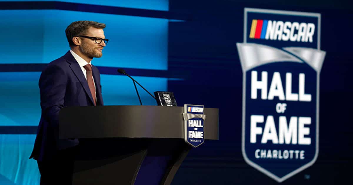 Dale Earnhardt Jr. speaks during the 2021 NASCAR Hall of Fame Induction