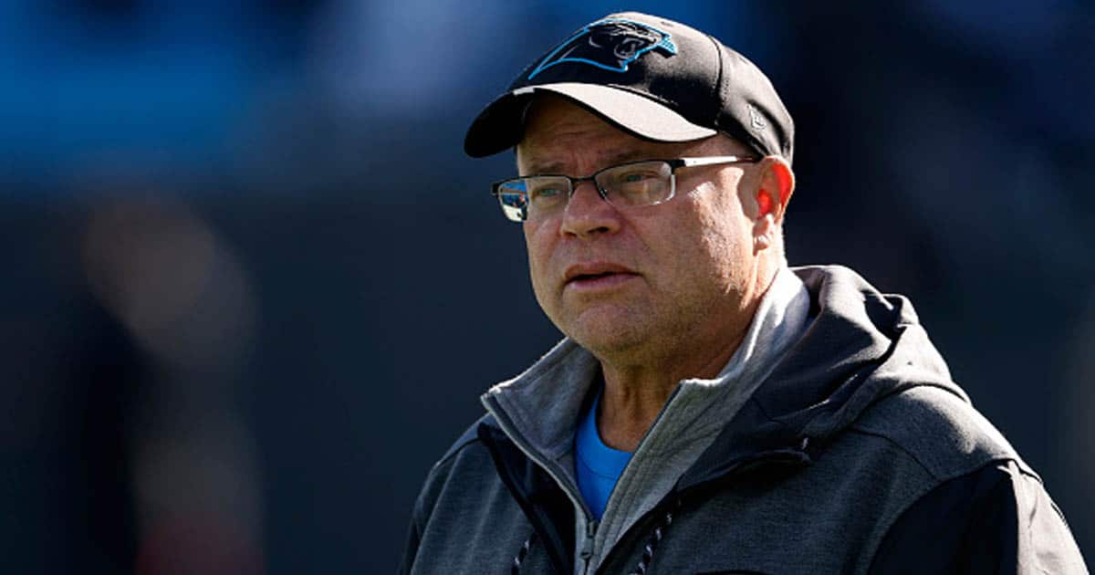 David Tepper looks on looks on during warm ups prior to the game against the Atlanta Falcons
