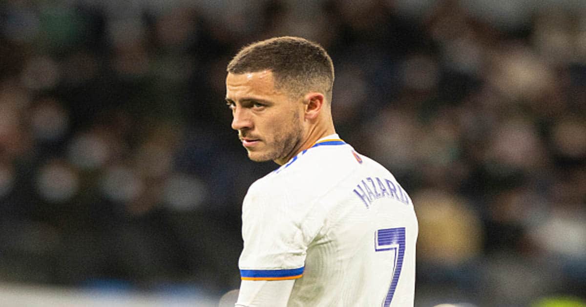 Eden Hazard of Real Madrid CF walks in the field during the La Liga Santander match