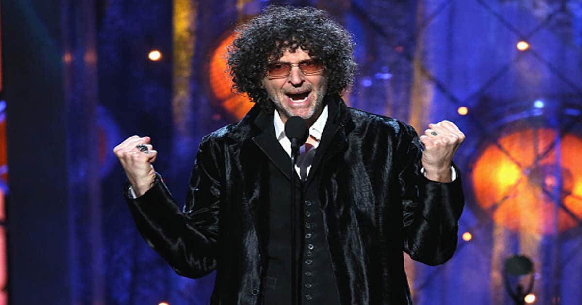 Howard Stern inducts Bon Jovi on stage during the 33rd Annual Rock & Roll Hall of Fame Induction Ceremony 