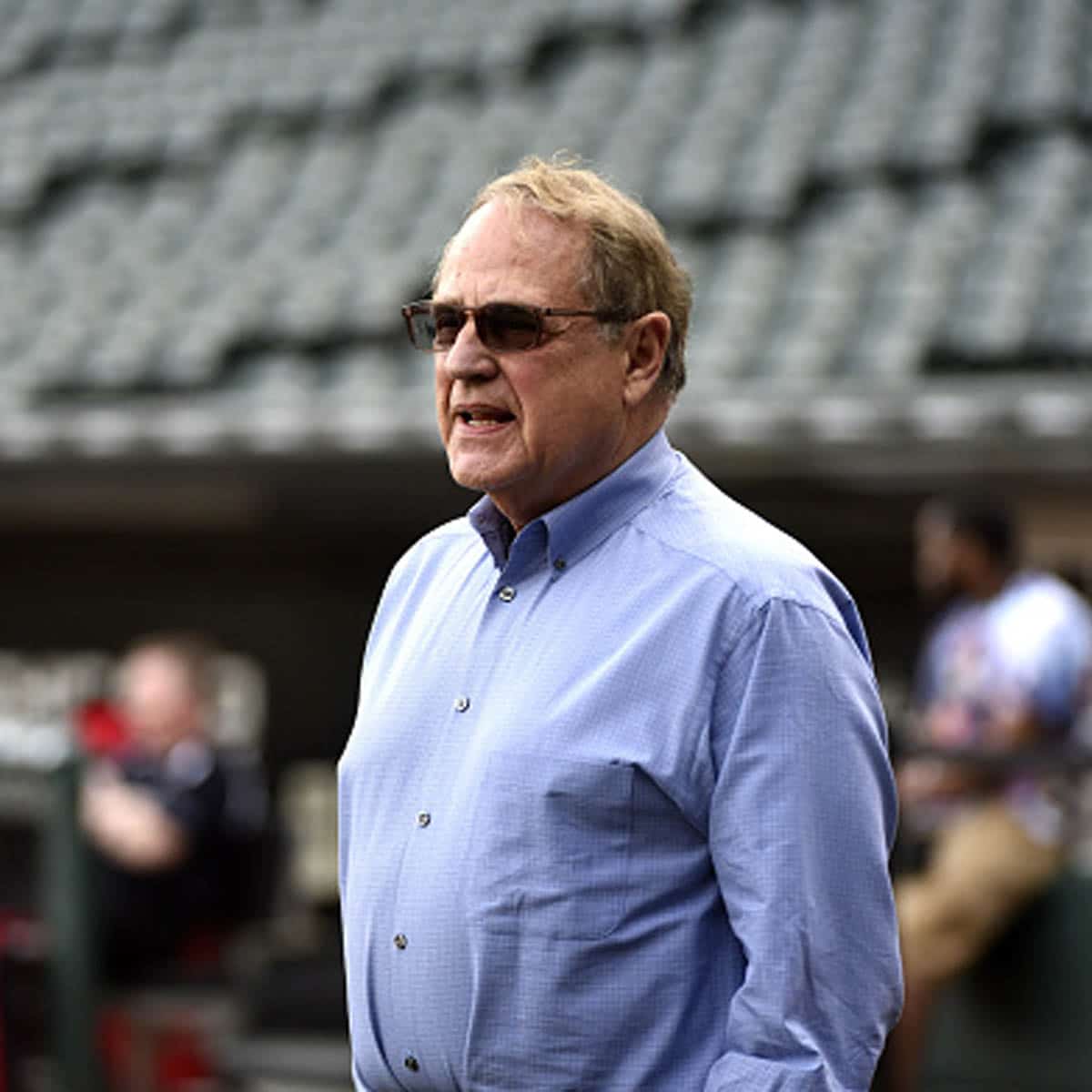 Jerry Reinsdorf watches batting practice before a game between the Chicago White Sox and the Los Angeles Angels of Anaheim