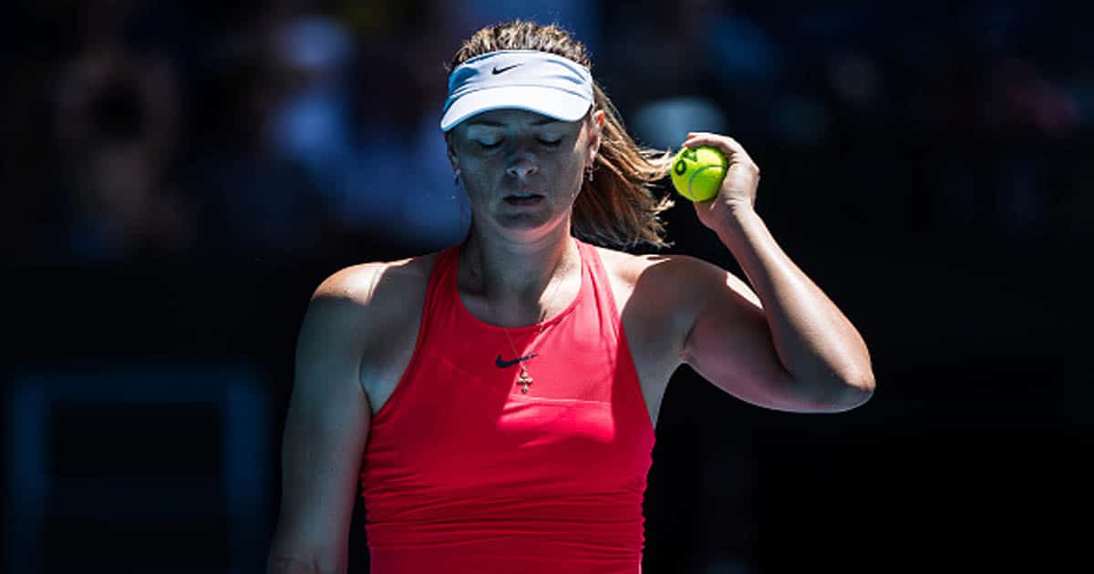 Maria Sharapova of Russia in between points in her first round match against Donna Vekic
