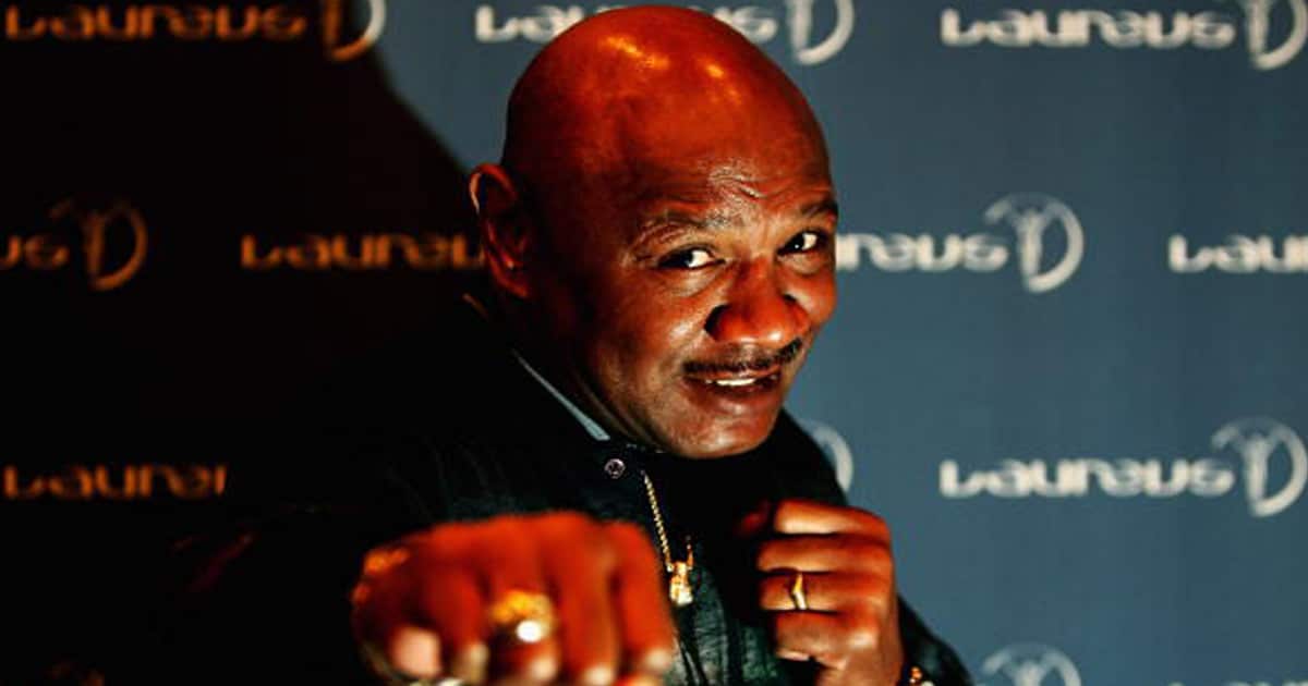 richest boxers Marvin Hagler poses during the media conference at the Grand Hotel Europe 