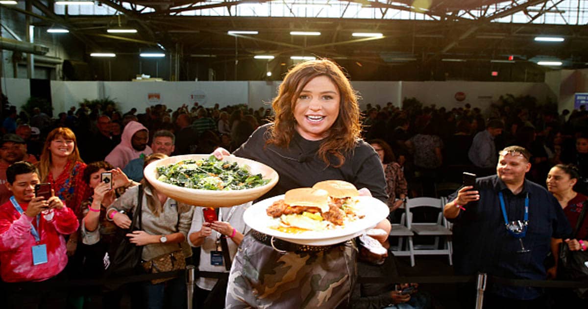 Rachael Ray onstage during a culinary demonstration at the Grand Tasting