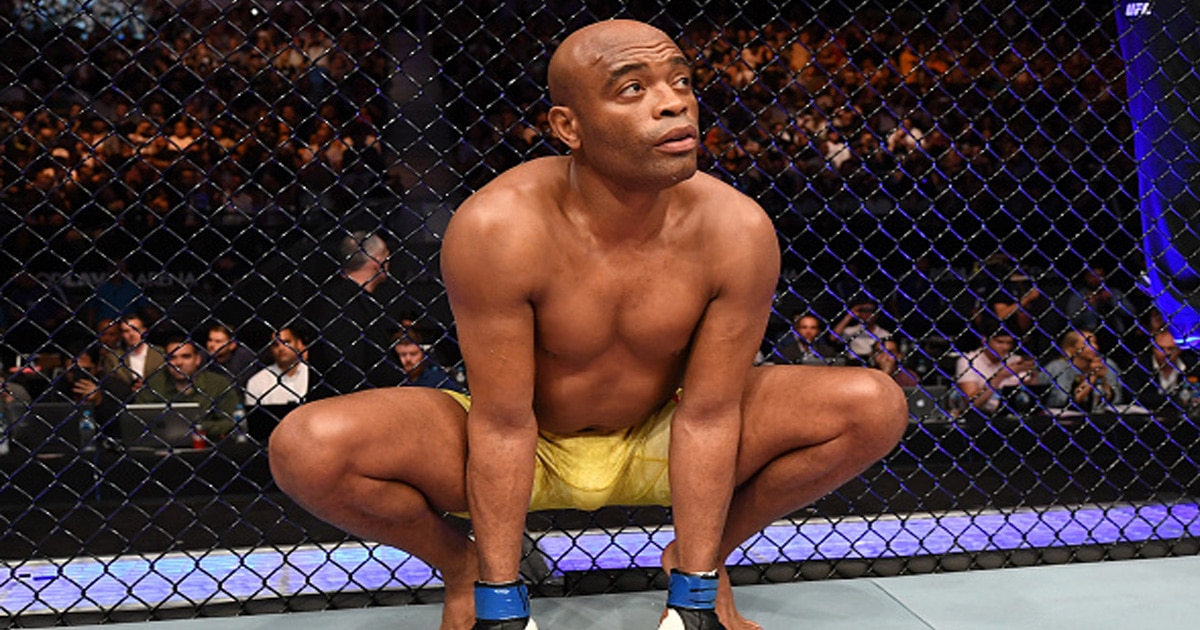 Anderson Silva of Brazil sits in his corner prior to his middleweight bout against Israel Adesanya