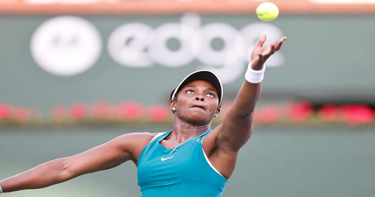 Sloane Stephens of the United States serves against Naomi Osaka of Japan