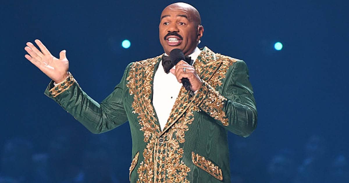 Steve Harvey speaks onstage during 2019 Miss Universe Pageant