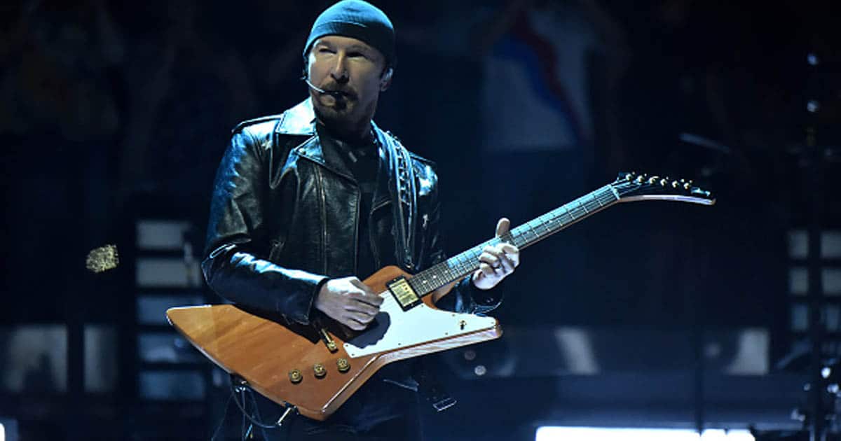 The Edge of U2 performs on stage during the "eXPERIENCE & iNNOCENCE" tour 