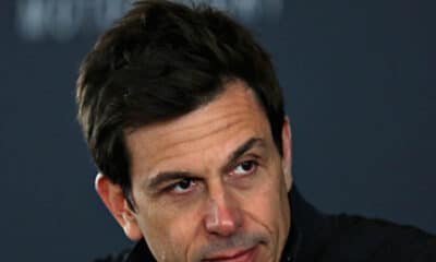 Toto Wolff looks on during the launch of the Mercedes Formula One team's 2018 car