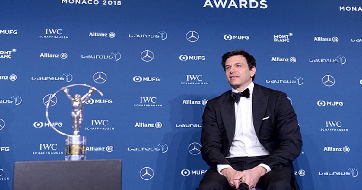 Toto Wolff is seen collecting the Team award at Salle des Etoiles