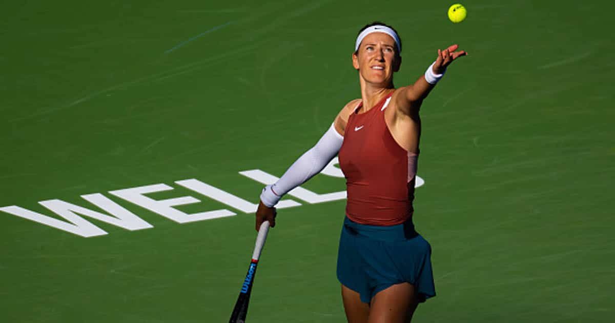 richest wta players Victoria Azarenka of Belarus on serve against Elena Rybakina of Kazakhstan 