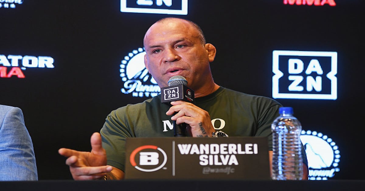 Wanderlei Silva speaks onstage during the Bellator-DAZN announcement press conference 