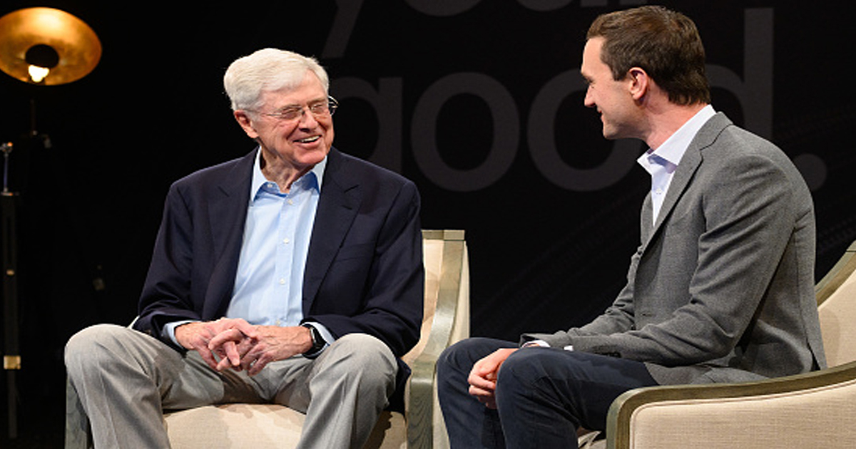 Charles Koch and CEO and Chairman of Stand Together Brian Hooks prepare for the Stand Together Summit 