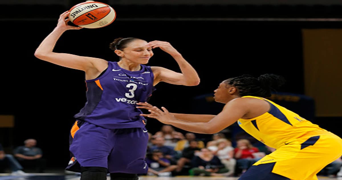 richest WNBA players Diana Taurasi (3) looks to clear some space while being defended by Indiana Fever guard Kelsey Mitchell 