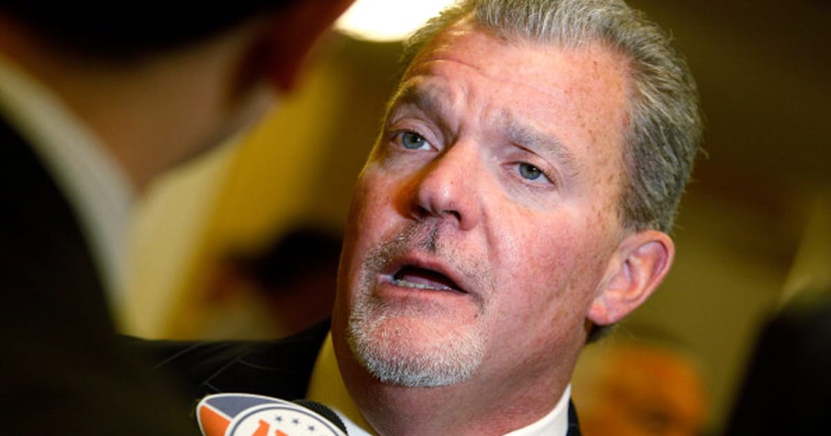 Indianapolis Colts NFL team owner Jim Irsay address the media at the Roosevelt Hotel