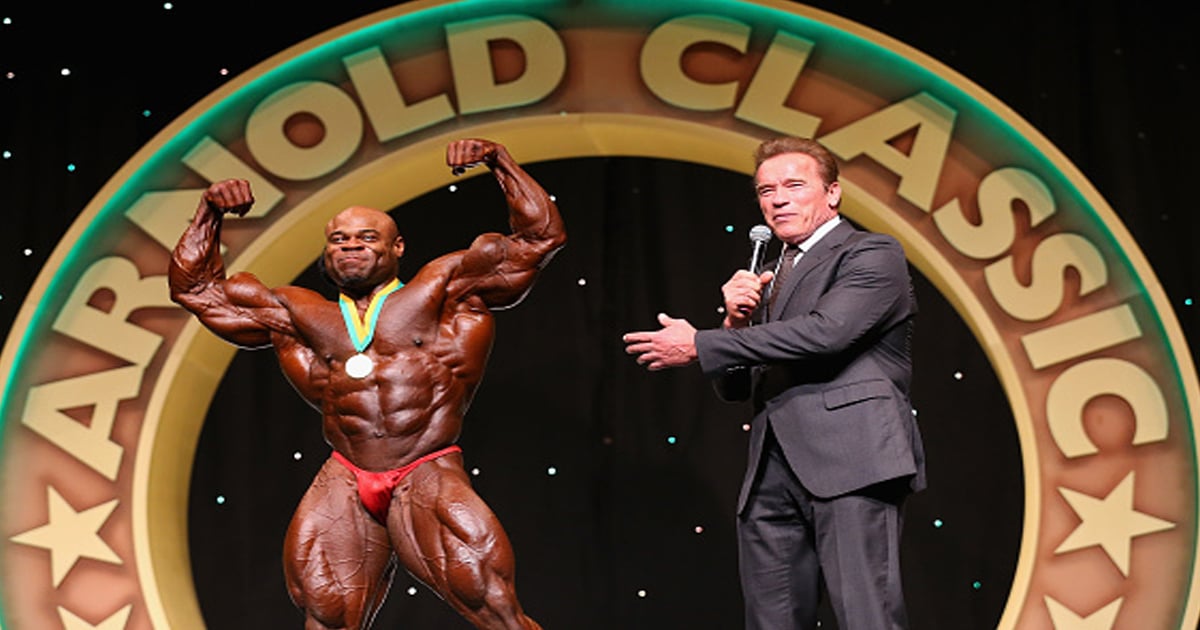richest bodybuilders Arnold Schwarzenegger congratulates Kai Greene of the United States 