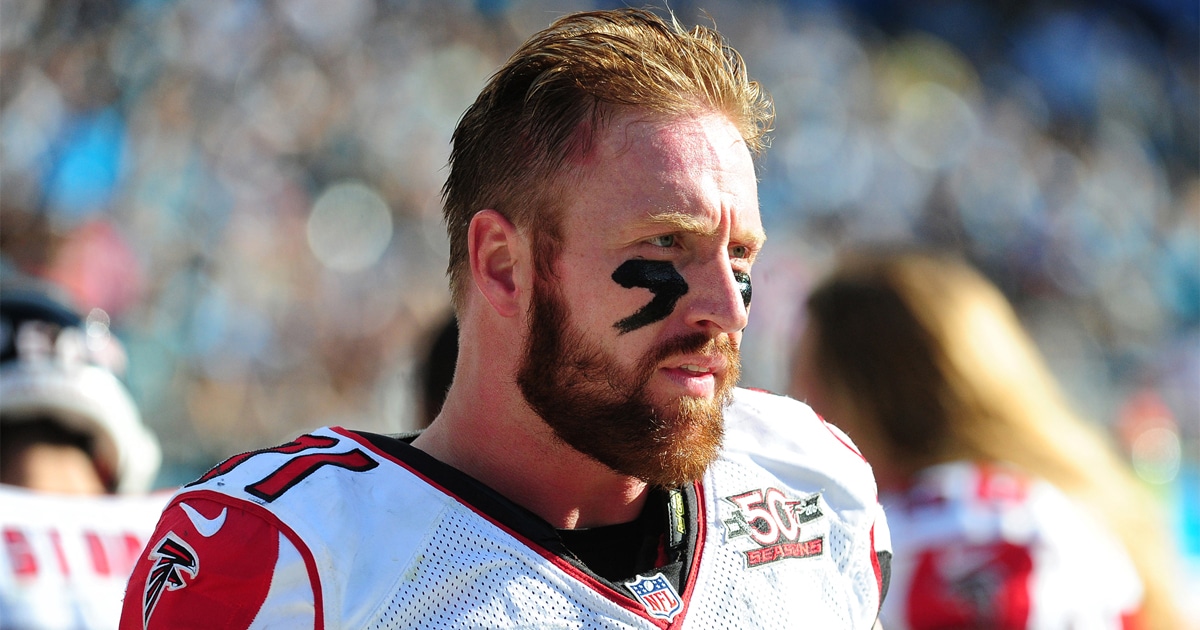 kroy biermann of the atlanta falcons prepares for game