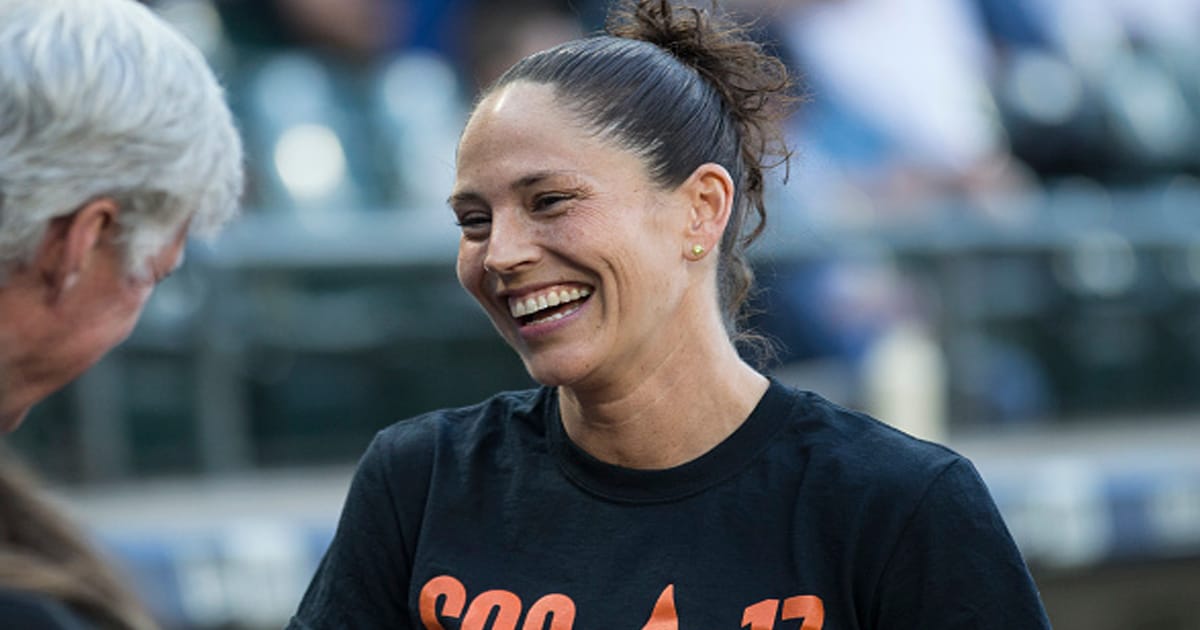 Sue Bird of the Seattle Storm is pictured on the field before a game between the New York Yankees and the Seattle Mariners