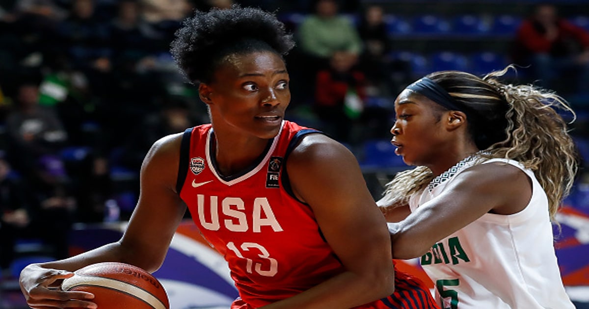 richest WNBA players Sylvia Fowles (L) of USA in action against Victoria Macaulay (R) of Nigeria 