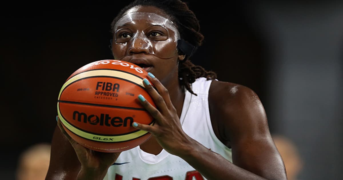 Tina Charles #14 of United States shoots a free throw against Serbia in the Women's Basketball Preliminary Round 