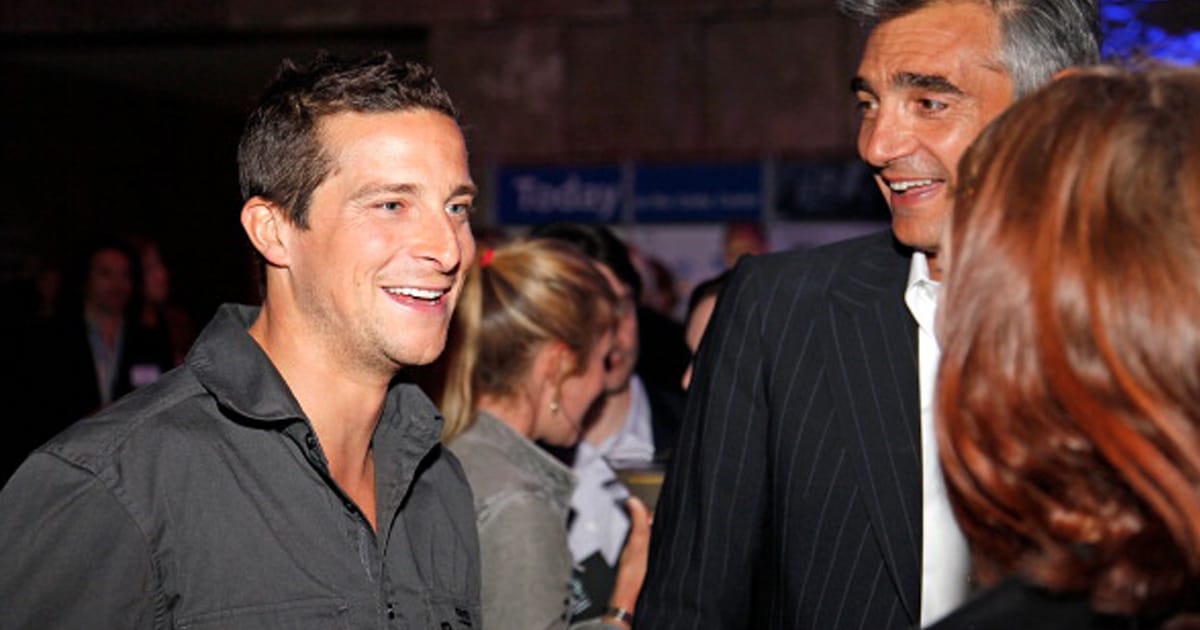 Bear Grylls (L) and Discovery's Peter Liguori attend the premiere screening of Discovery Channel's ''LIFE'' 