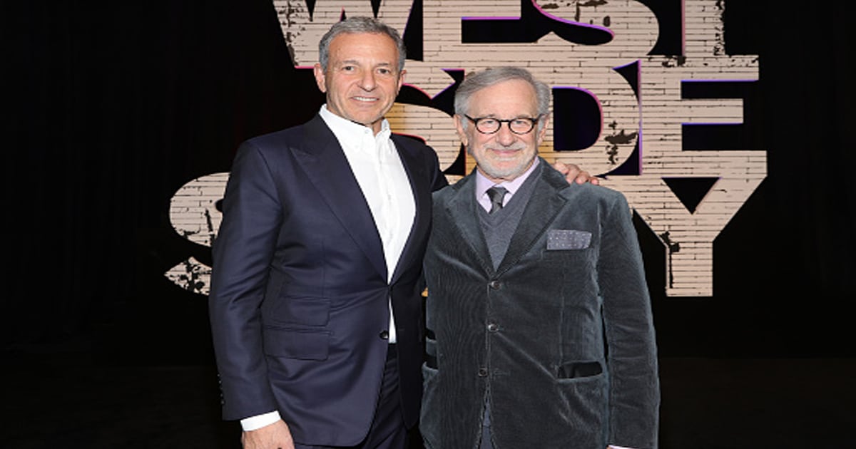 Bob Iger (L) and Steven Spielberg attend the New York premiere of West Side Story