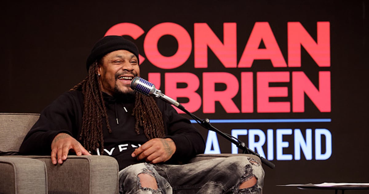 Former NFL player Marshawn Lynch speaks during an interview on day 3 of SiriusXM