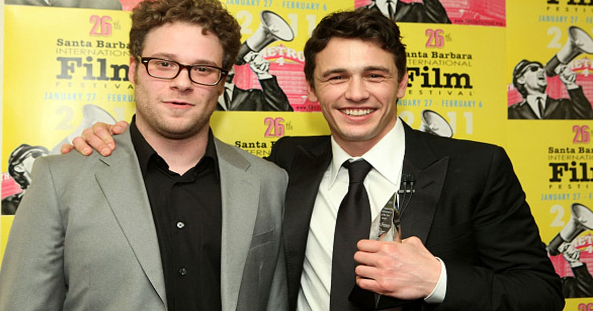 Actors Seth Rogen and James Franco backstage at the Outstanding Performance Of The Year Award