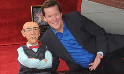 Jeff Dunham, posing with his puppet Walter, is honored with a star on The Hollywood Walk of Fame